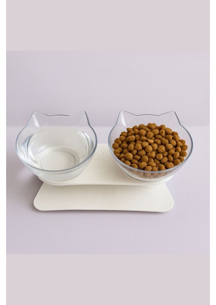 Çift Hazneli Kedi Kulaklı Beslenme Mama ve Su Kabı 350 ml fırsatları