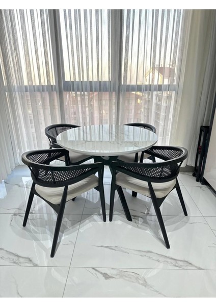 Gazel 4 Sandalyeli Yuvarlak Masalı Mutfak Masa Sandalye Takımı (90X90)