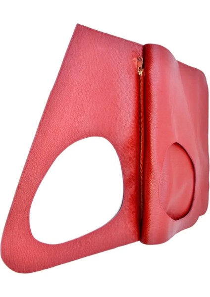Asimetrik Model Kırmızı Hakiki Deri El Portföy Clutch modelleri