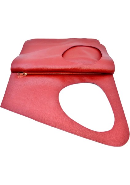 Asimetrik Model Kırmızı Hakiki Deri El Portföy Clutch fırsatları