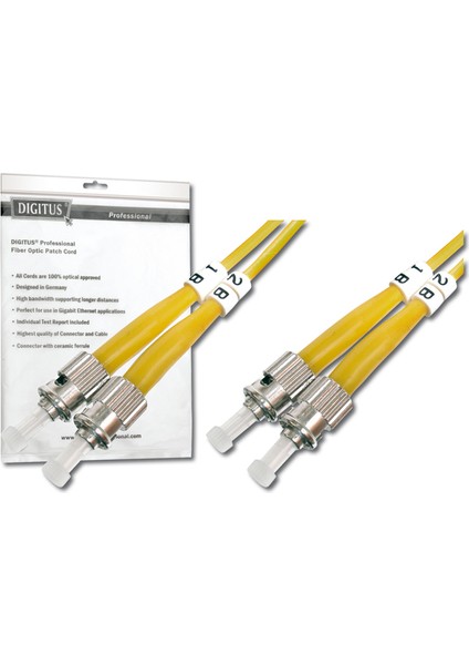 Digitus St-St Fiber Optik Patch Kablo, 5 Metre, Singlemode, Duplex, 09/125