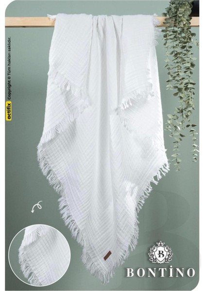 Müslin Örtü & Battaniye 4 Katlı Saçaklı %100 Pamuk 100X110 cm Ekstra Yumuşak ve Nefes Alabilir
