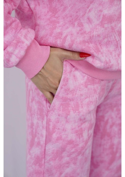 Oversize Sweatshirt & Geniş Paça Eşofman Altı Takım-Pembe Baskılı fırsatları