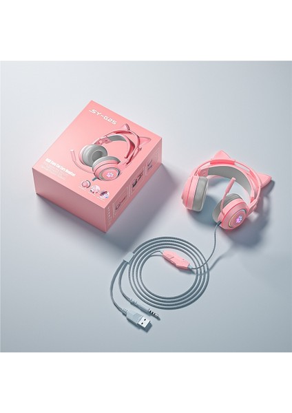 Sevimli Kedi Kulaklı Oyun Bilgisayarı Kulaklığı Kablolu Başa Takılan Oyun Ps5 Dizüstü Bilgisayar Kulaklığı Mikrofonlu (Yurt Dışından)