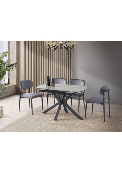 Anka Sis Gri Polo Lak Panel Mutfak Masa Sandalye Takımı 80X120