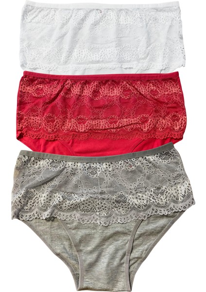 Bayan Büyük Beden Pamuklu Dantelli Yüksekbel Külot