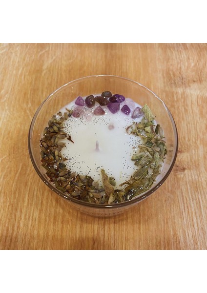 Pozitif Enerji & Nazar Kovma Tılsımlı Ritüel Mumu-Lavanta Esanslı Soya Wax-Lavanta & Ametist&adaçayı fiyatları