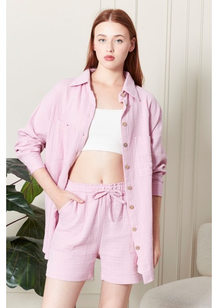 Kadın Soft %100 Koton Kumaş Şort Gömlek Takım fırsatları