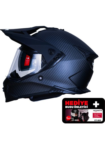 FG601 Kask Karbon Full Face Motosiklet Mat Siyah Çift Vizör UV Bluetooth Yuvalı ECE 22.06 MIPS