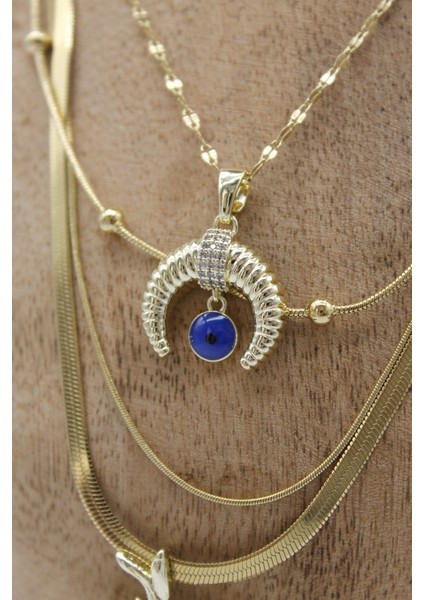 Vıp Çelik Italyan Ezme Zirkon Taşlı Anka ve Hilal Nazar Model 4’lü Kombin Kolye fiyatları