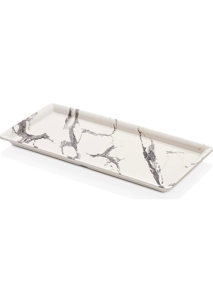 103517.WM - Mayammar White Marble 2'li Mermer Efektli Dikdörtgen Tabak Seti 35X17 Cm, Thermoset Melamin
