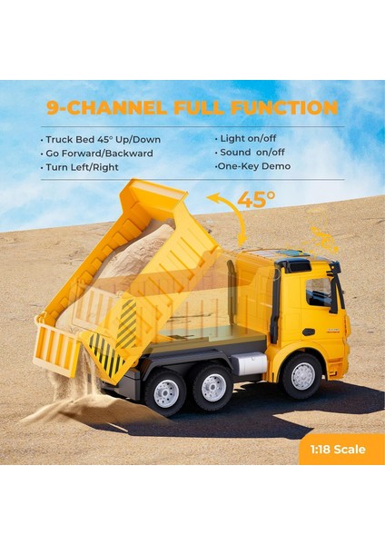 1:18 9ch 2.4ghz Şarjlı Rc Uzaktan Kumandalı Damperli Kamyon Oyuncak Inşaat Aracı fiyatları
