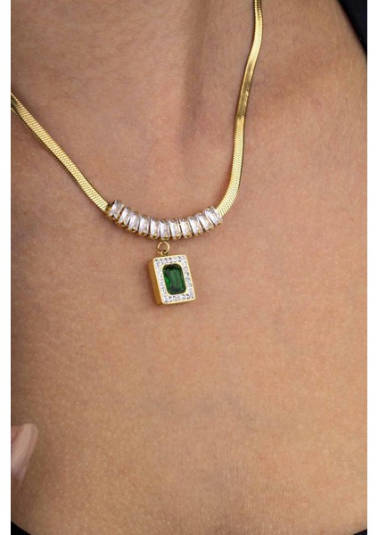 Altın Kaplama Baget Taşlı Italyan Zincir Kadın Çelik Kolye fiyatları