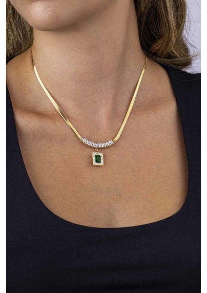 Altın Kaplama Baget Taşlı Italyan Zincir Kadın Çelik Kolye modelleri