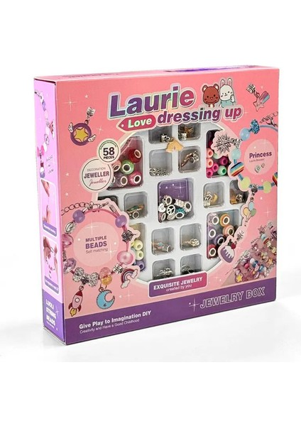 58 Parça Dıy Takı Bileklik Charm Seti Takı Tasarım Seti Oyuncak