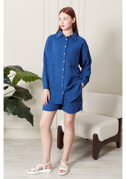 Kadın Soft %100 Koton Kumaş Şort Gömlek Takım modelleri