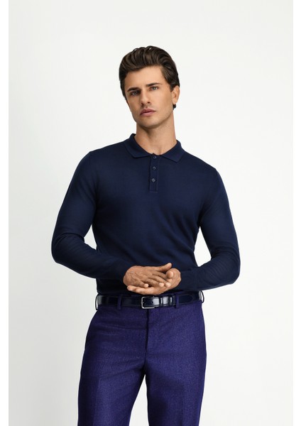 Polo Yaka Regular Fit Yünlü Triko Kazak