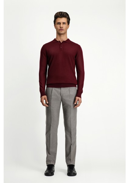 Polo Yaka Regular Fit Yünlü Triko Kazak