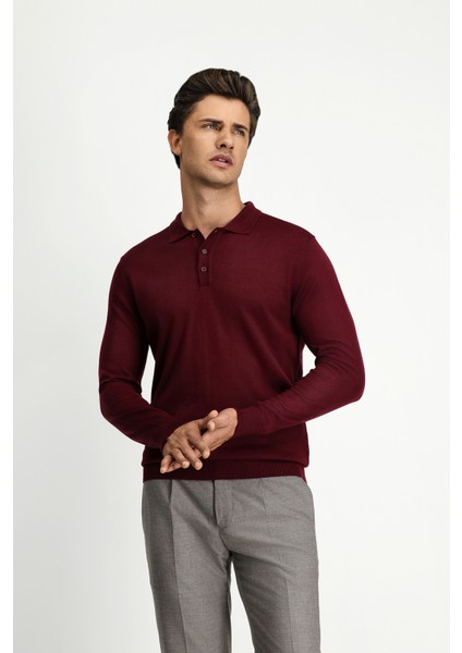 Polo Yaka Regular Fit Yünlü Triko Kazak