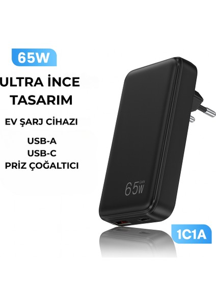 65W Gan Hızlı Şarj Adaptörü – Çift Çıkışlı Usb-C + Usb-A, Akıllı Isı Kontrolü, Seyahat Dostu Kompakt Tasarım fiyatları