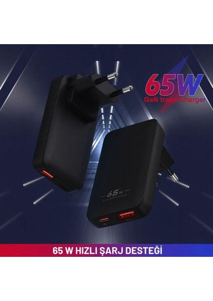 65W Gan Hızlı Şarj Adaptörü – Çift Çıkışlı Usb-C + Usb-A, Akıllı Isı Kontrolü, Seyahat Dostu Kompakt Tasarım indirimleri