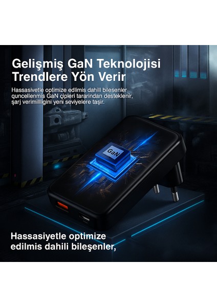 65W Gan Hızlı Şarj Adaptörü – Çift Çıkışlı Usb-C + Usb-A, Akıllı Isı Kontrolü, Seyahat Dostu Kompakt Tasarım