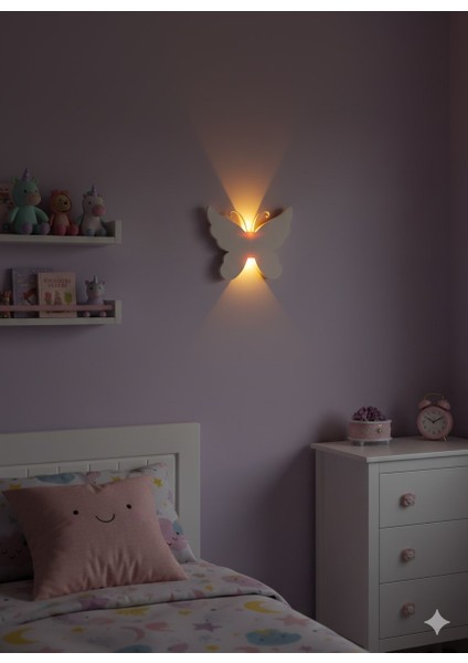 3D Design Kelebek Pilli Dekoratif Duvar Aydınlatması Aplik Gece Lambası (Pembe- Günışığı) modelleri