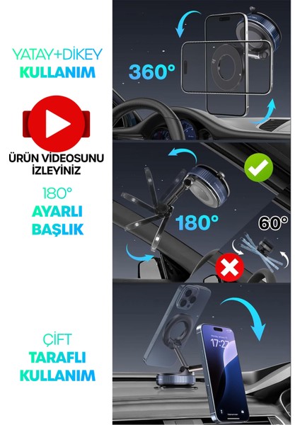 2li Magnetpro 360° Ayarlanabilir Araç Içi Masa Üstü Vakumlu Mıknatıslı Magsafe Telefon Tutucu Siyah modelleri