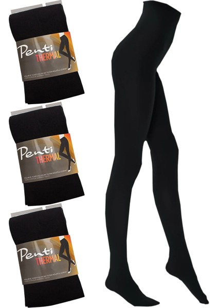 Termal Kadın Siyah 3'lü Içi Polar Kışlık Esnek Külotlu Çorap