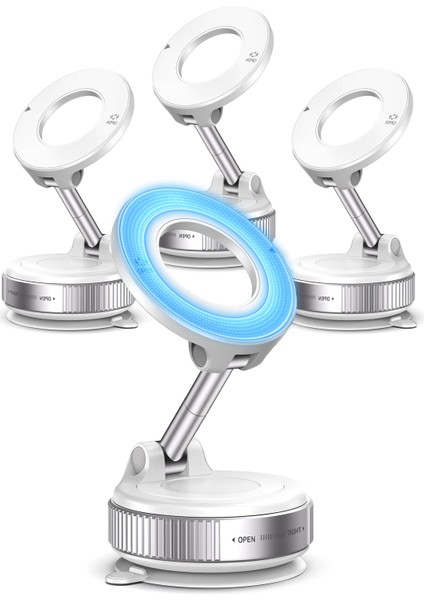 4lü Magnetpro 360° Ayarlanabilir Araç Içi Masa Üstü Vakumlu Mıknatıslı Magsafe Telefon Tutucu Beyaz