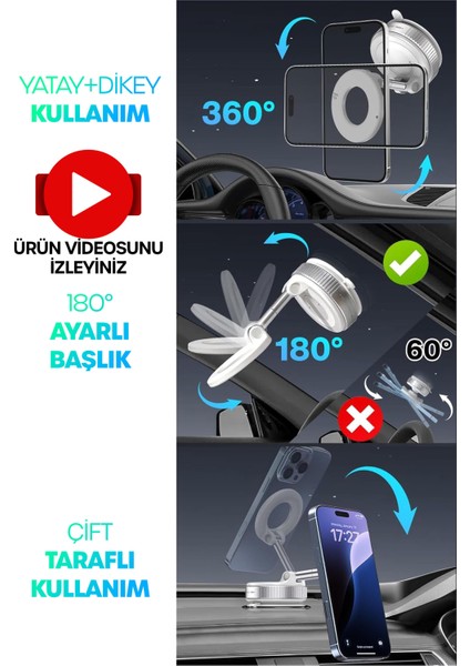 4lü Magnetpro 360° Ayarlanabilir Araç Içi Masa Üstü Vakumlu Mıknatıslı Magsafe Telefon Tutucu Beyaz modelleri