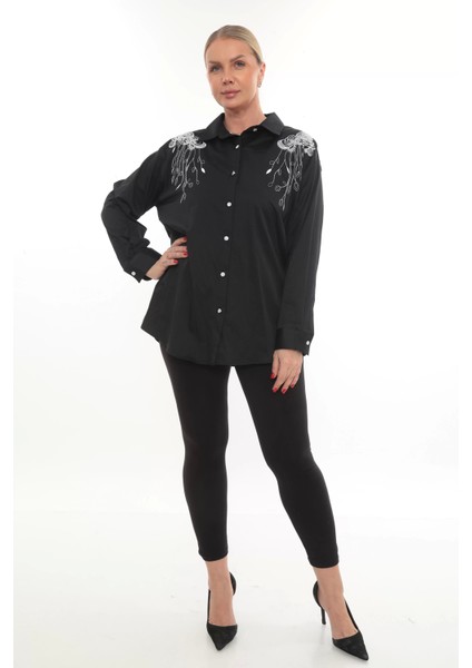 Tasarım Büyük Beden Kadın Nakışlı Gömlek Uzun Kollu Düğmeli Rahat Şık Kombinlere Uygun modelleri