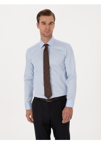 Erkek Açık Mavi Slim Fit %100 Pamuk Klasik Gömlek 50318179-VR003