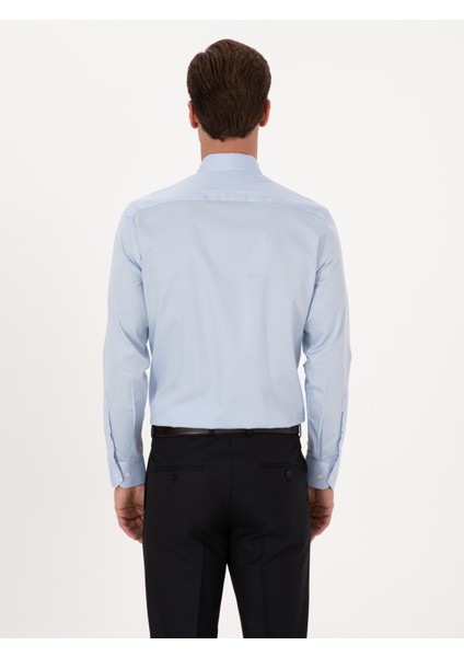 Erkek Açık Mavi Slim Fit %100 Pamuk Klasik Gömlek 50318179-VR003 indirimleri