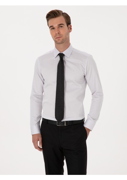 Erkek Açık Gri Slim Fit %100 Pamuk Klasik Gömlek 50318179-VR001