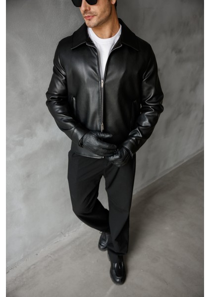 Erkek Regular Fit Yakalı Içi Kürklü Deri Ceket modelleri