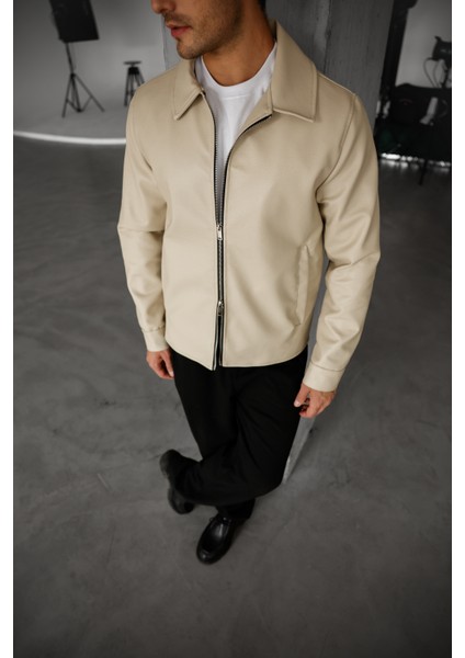 Erkek Regular Fit Yakalı Içi Kürklü Deri Ceket
