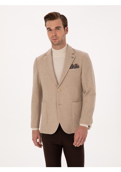 Erkek Bej Slim Fit Yün Karışımlı Flanel Ceket 50316351-VR011