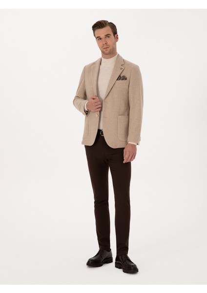 Erkek Bej Slim Fit Yün Karışımlı Flanel Ceket 50316351-VR011 fırsatları