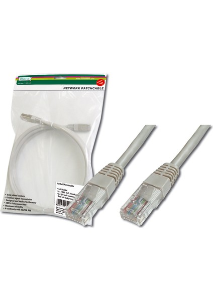 Digitus Patch Kablo, Utp, Cat. 5e, 1 Metre, Awg 26/7, Gri Renk, 3p Sertifikalı