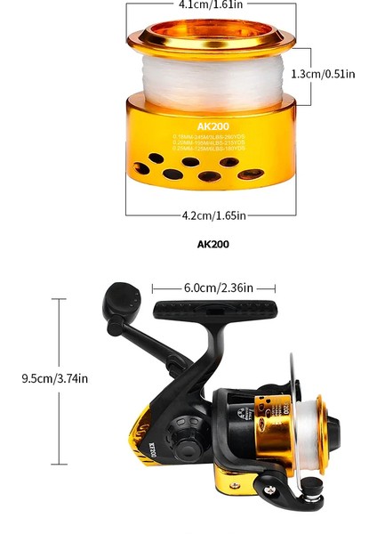Olta Makarası AK200 5bb Olta Makinası Misinalı 5 Diş Sağa Sola Değiştirilebilen Çevirme Kolu modelleri