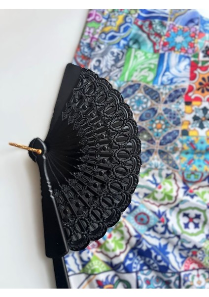 Yelpaze Geniş Kumaş Geometrik Desenli