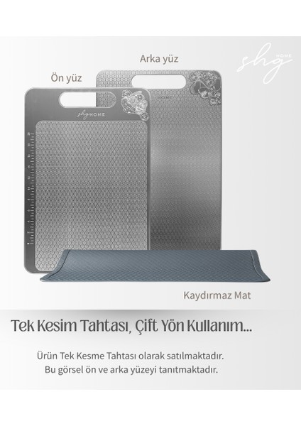 Kaymaz ve Çizilmeyi Az Gösteren 304 Paslanmaz Çelik Kesme Tahtası, Kaydırmaz Mat ile Set (Kesme Tahtası ve Kaydırmaz Mat)1,5 mm Kalınlık, 23 x 34 Cm, Yıkanabilir, Gıda Uygun, Hijyenik
