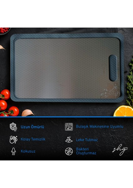 Kaymaz ve Çizilmeyi Az Gösteren 304 Paslanmaz Çelik Kesme Tahtası, Kaydırmaz Mat ile Set (Kesme Tahtası ve Kaydırmaz Mat)1,5 mm Kalınlık, 23 x 34 Cm, Yıkanabilir, Gıda Uygun, Hijyenik