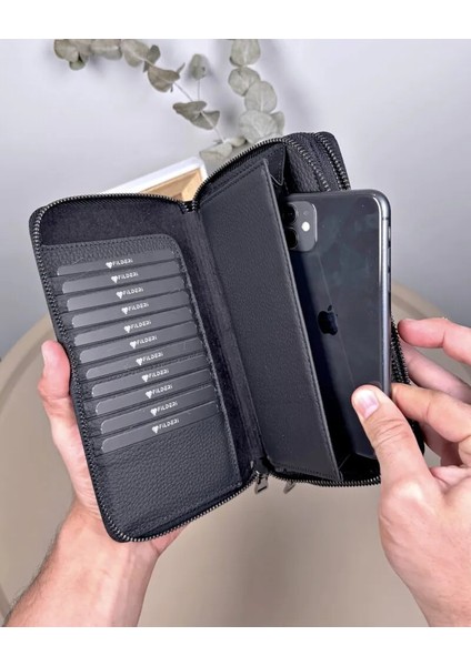 Hakiki Deri Çift Fermuarlı Telefon Bölmeli Erkek El Çantası 2102 fırsatları
