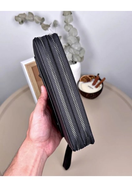 Hakiki Deri Çift Fermuarlı Telefon Bölmeli Erkek El Çantası 2102