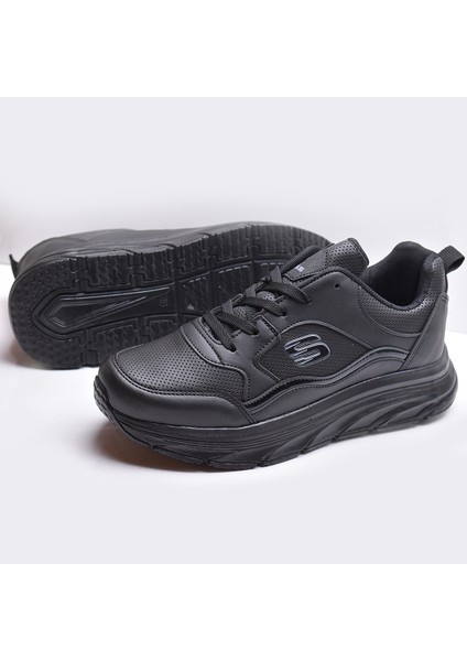 8888 Full Ortopedik Siyah Beyaz Yüksek Taban Kadın Spor Ayakkabı Suya Dayanıklı