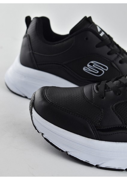 8888 Full Ortopedik Siyah Beyaz Yüksek Taban Kadın Spor Ayakkabı Suya Dayanıklı