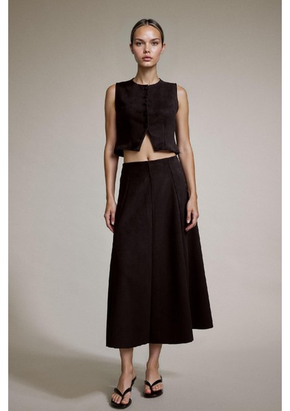 Süet Pileli Midi Etek G2744AX25AU