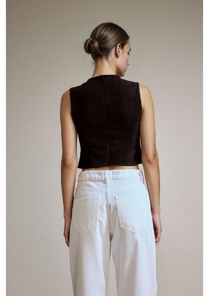 Düğmeli Crop Süet Yelek G2852AX25AU indirimleri